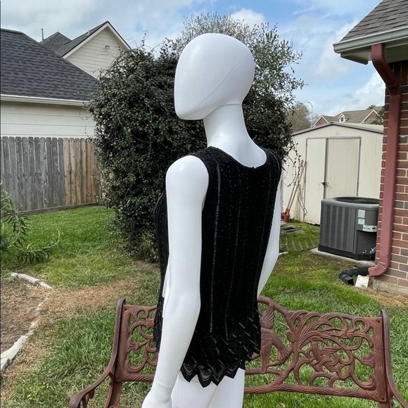 💋Papell Evening Black Beaded Sequined Luxury Camisole - Picture 9 of 15